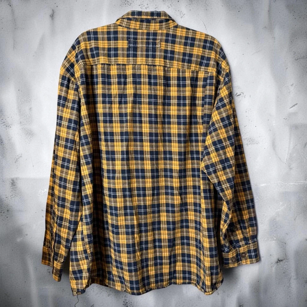 Duluth Trading Co Mens 3XL Relaxed Fit Free Swingin Flannel Shirt Yellow Plaid